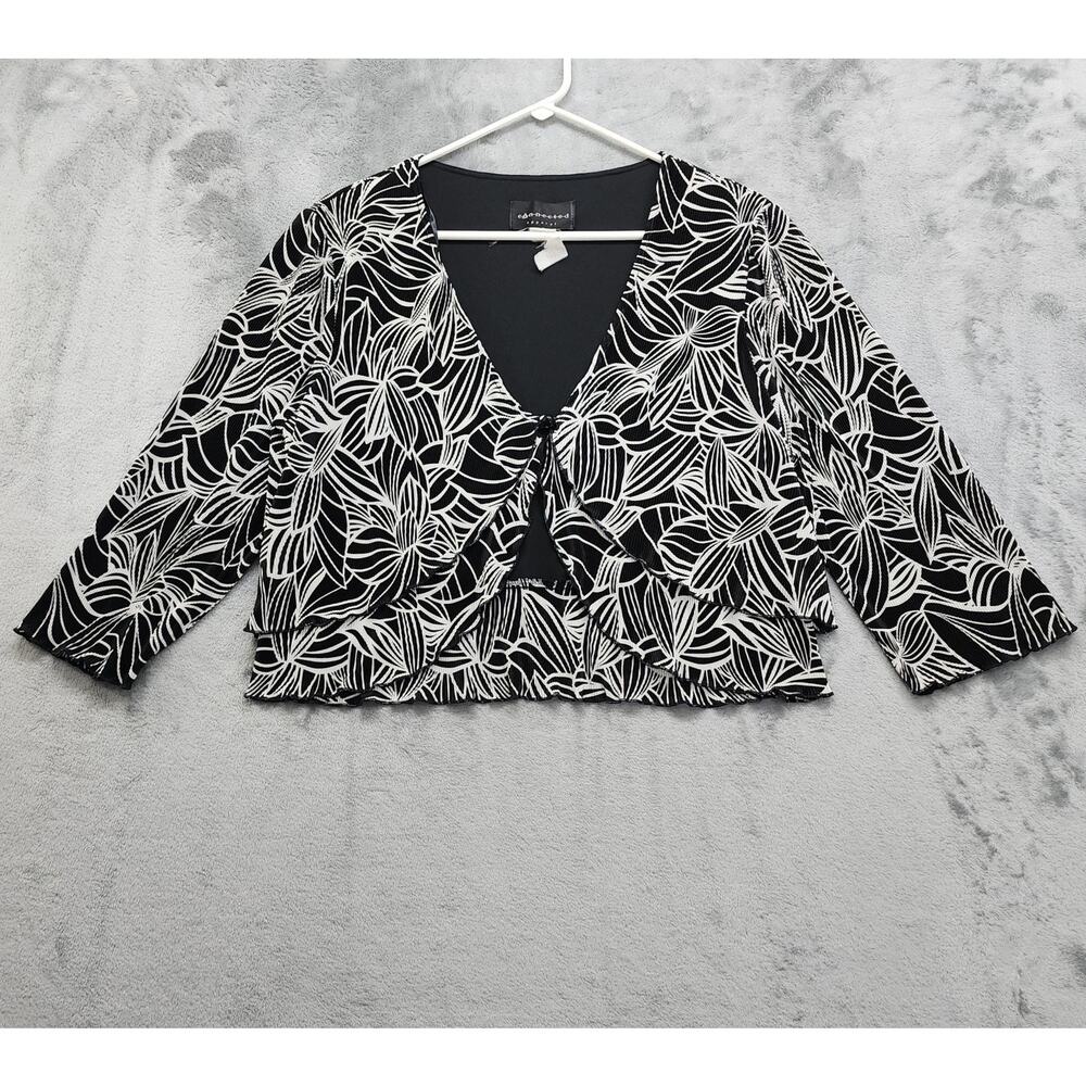 Vintage 90s Connected Apparel Top Womens 14 Black White Plisse‎ Pleated Crop